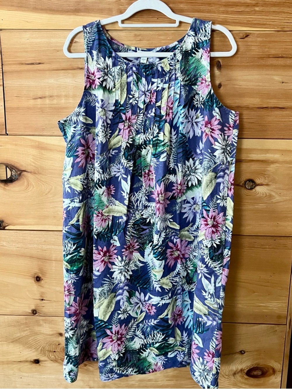 J Jill Linen Floral Sheath Pintuck Sundress Tropical Beachy Vibrant Joyful